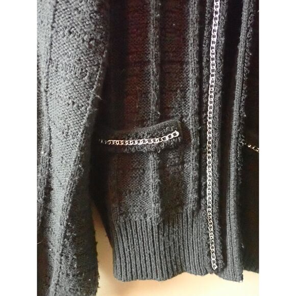 Express Women's XL Black Textured Cardigan Sweater Jacket Chain Fringe Trim - Picture 5 of 8
